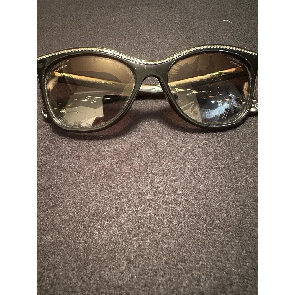 CHANEL 6041 c.538/S7‎ 56mm Brown Gold Quilted Cat Eye Sunglasses Italy Flaw